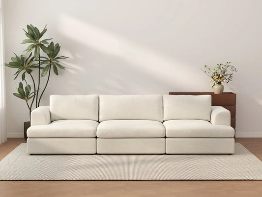Sofá seccional Deluxe Cloud de 3 plazas blanco para espacios pequeños | 3 piezas, tela tipo borreguillo de bucle, fácil de limpiar