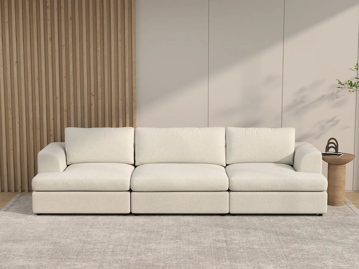 Deluxe Cloud 3-Seater White Small Space Couch Sectional | 3-Piece, Bouclé Sherpa-Like Fabric, Easy To Clean