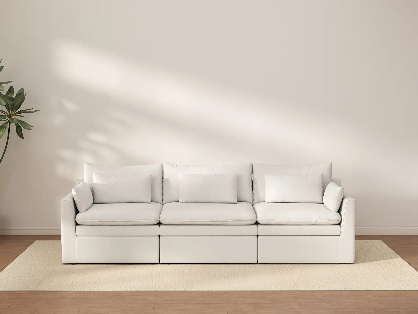 Deluxe Cloud 3-Seater White Small Space Couch Sectional | 3-Piece, Linen Look Poly Fabric, Easy To Clean