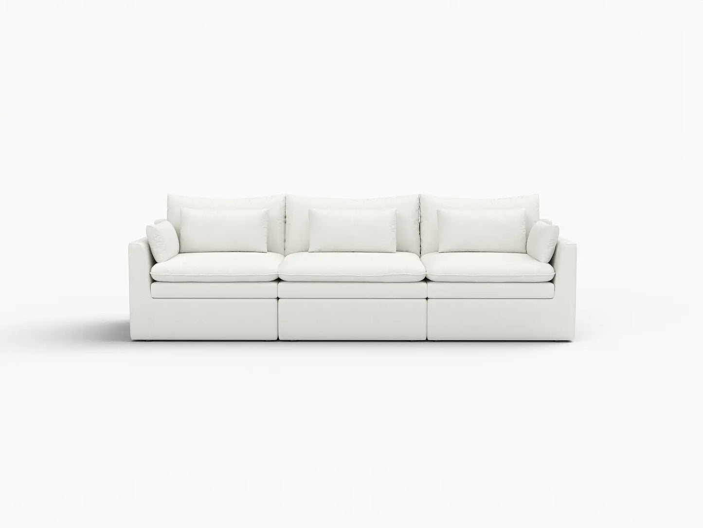 Deluxe Cloud 3-Seater White Small Space Couch Sectional | 3-Piece, Linen Look Poly Fabric, Easy To Clean