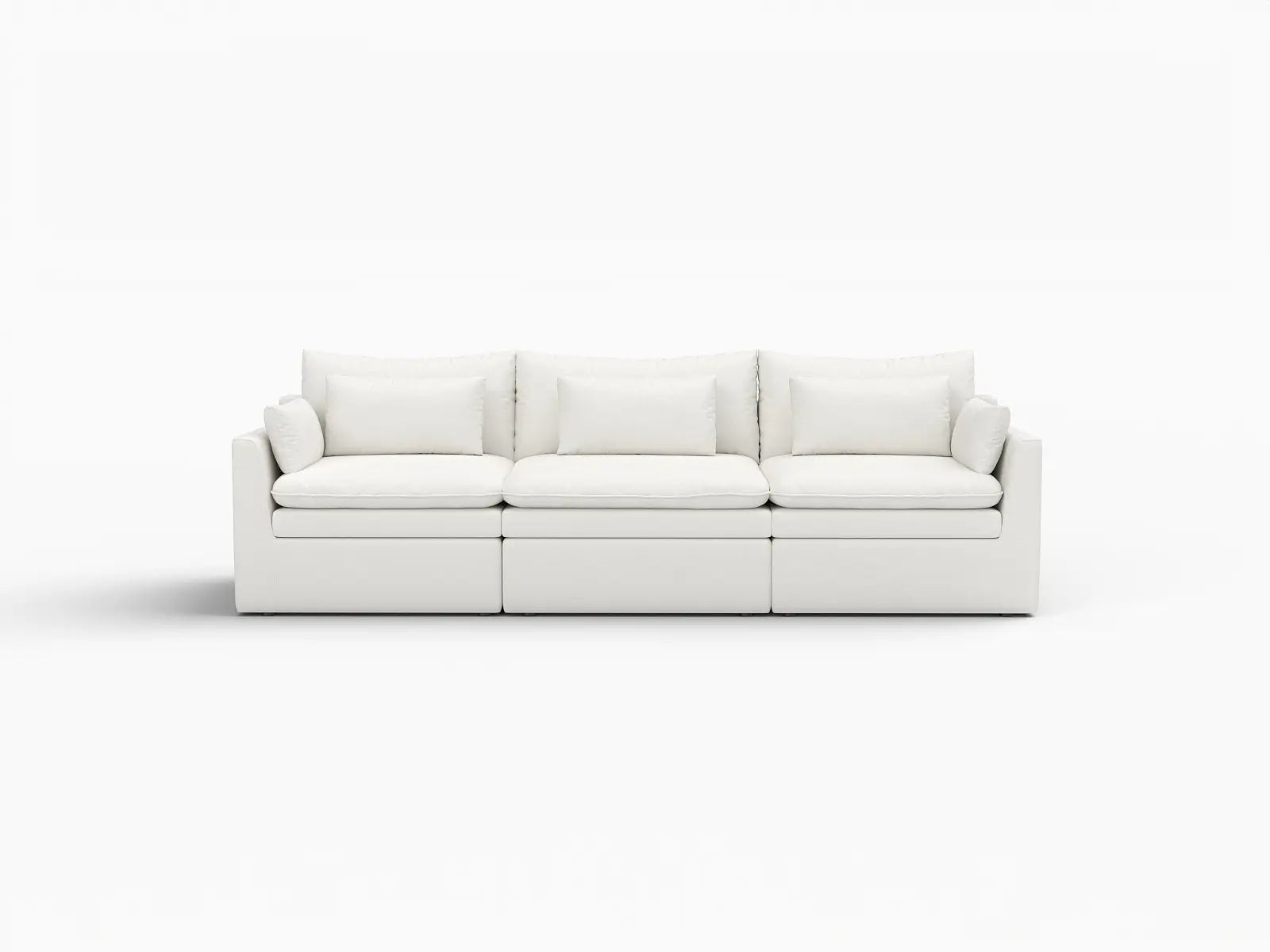 Deluxe Cloud 3-Seater White Small Space Couch Sectional | 3-Piece, Linen Look Poly Fabric, Easy To Clean