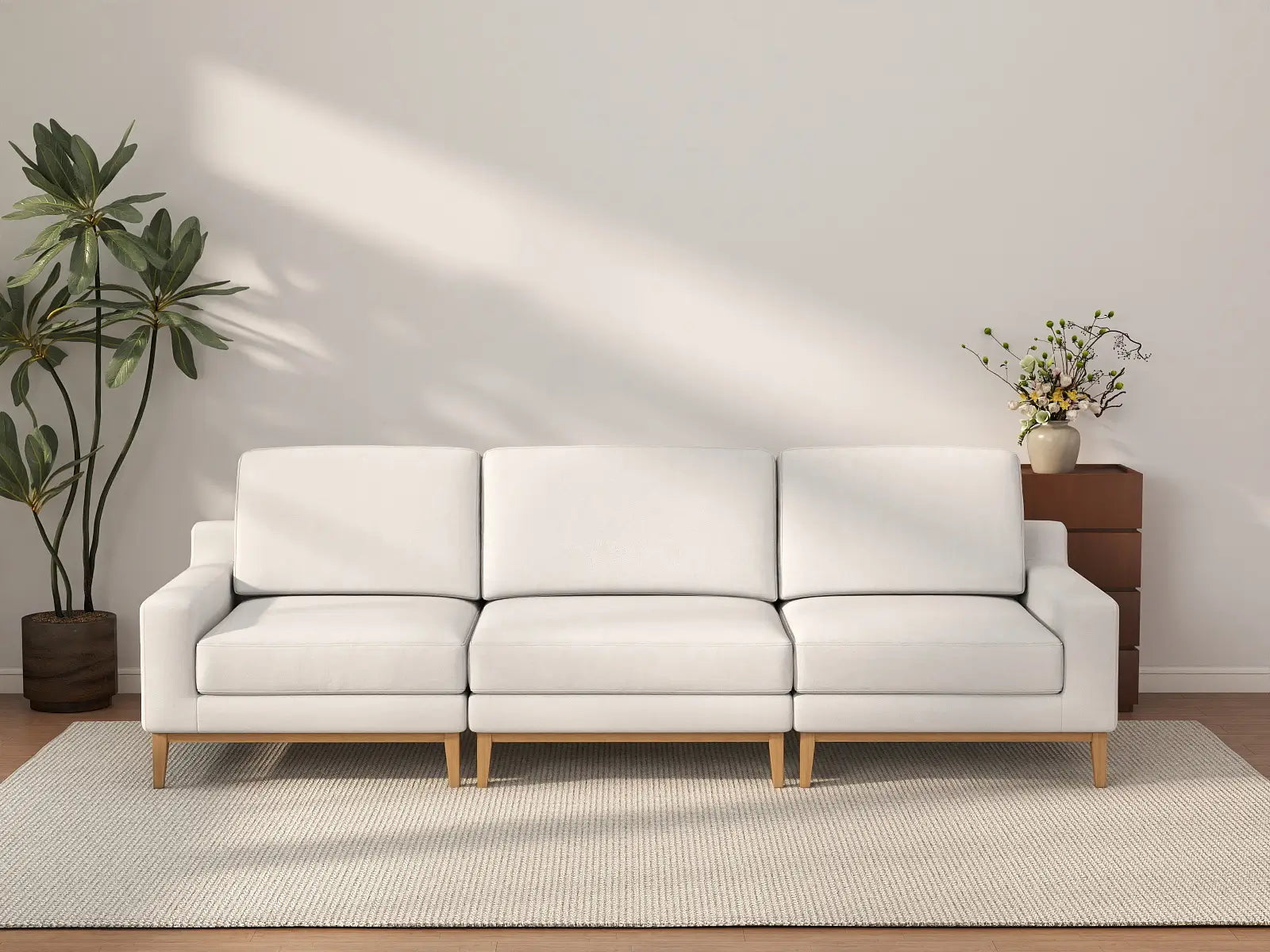 Deluxe Cloud 3-Seater White Small Space Couch Sectional | 3-Piece, Linen Look Poly Fabric, Easy To Clean