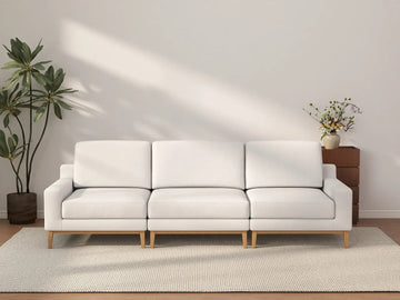 Sofá seccional de 3 plazas Deluxe Cloud blanco para espacios pequeños | 3 piezas, tejido de poliéster con apariencia de lino, fácil de limpiar