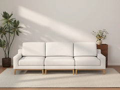Deluxe Cloud 3-Seater White Small Space Couch Sectional | 3-Piece, Linen Look Poly Fabric, Easy To Clean
