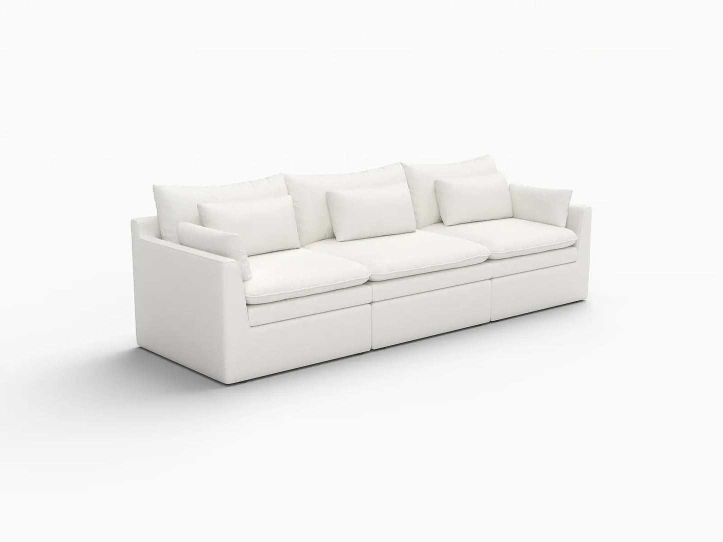 Deluxe Cloud 3-Seater White Small Space Couch Sectional | 3-Piece, Linen Look Poly Fabric, Easy To Clean