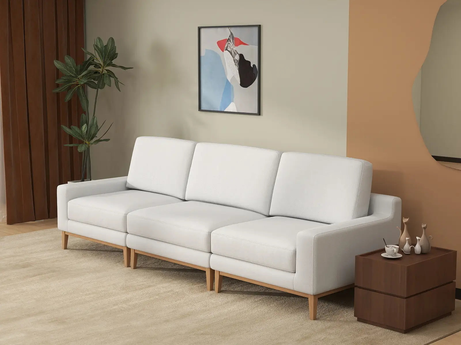 Deluxe Cloud 3-Seater White Small Space Couch Sectional | 3-Piece, Linen Look Poly Fabric, Easy To Clean