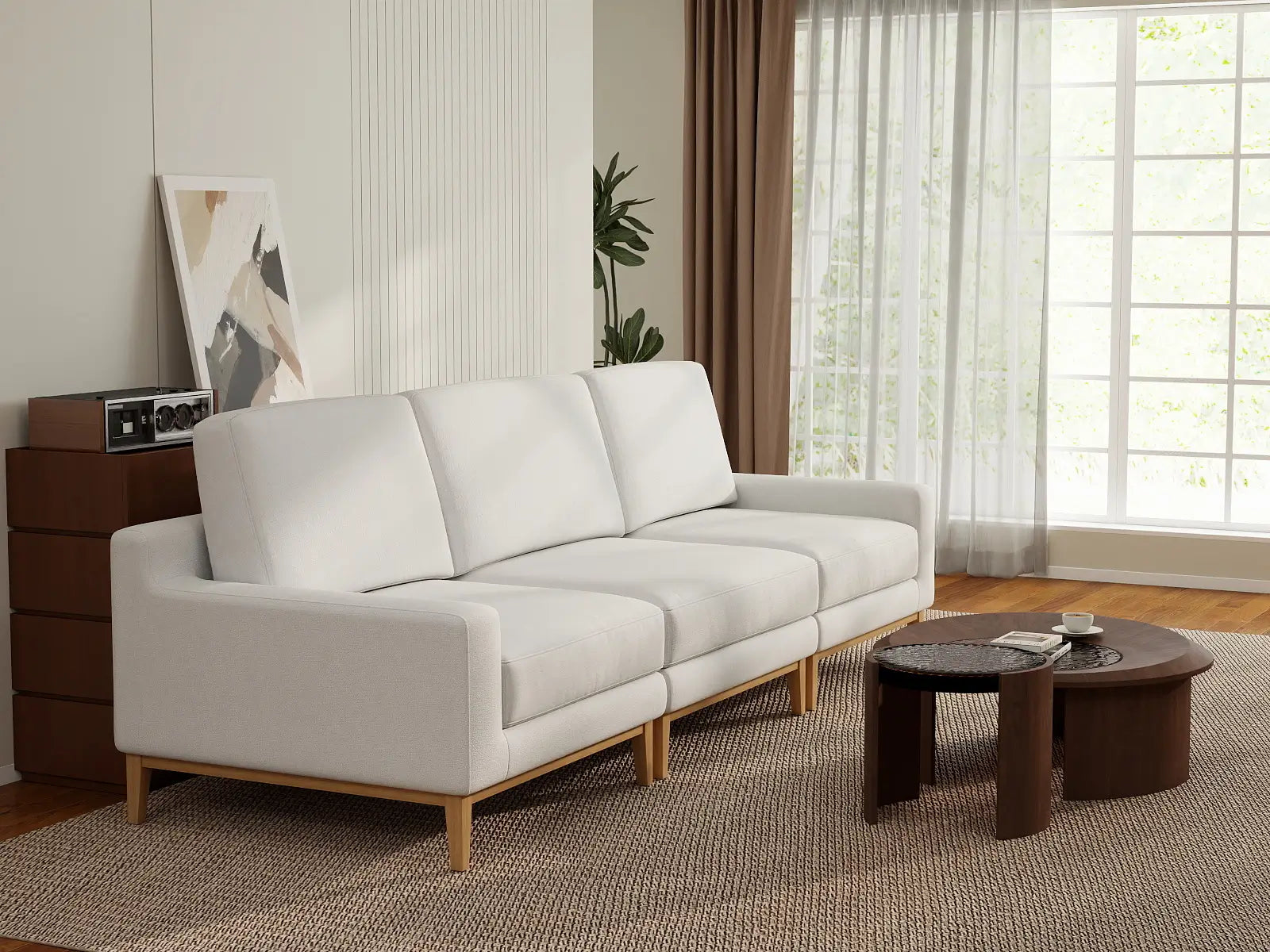 Deluxe Cloud 3-Seater White Small Space Couch Sectional | 3-Piece, Linen Look Poly Fabric, Easy To Clean