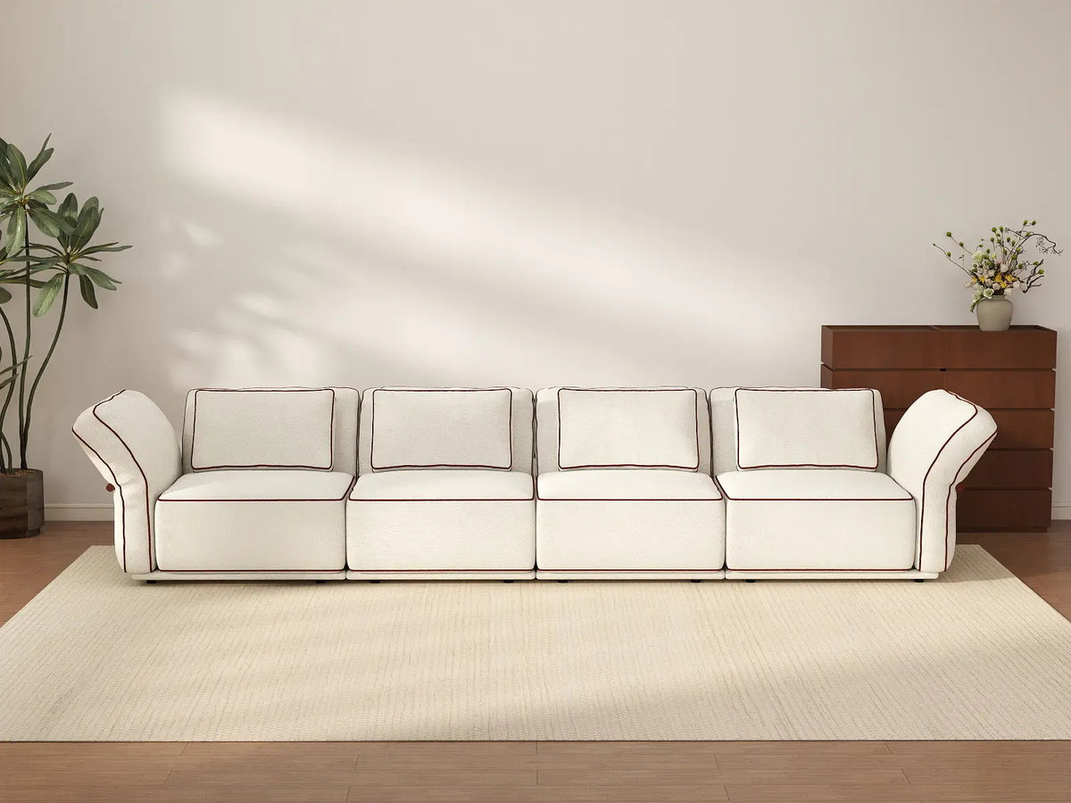 Deluxe Cloud 4-Seater Beige Large Space Couch Sectional | 4-Piece, Bouclé Sherpa-Like Fabric, Easy To Clean