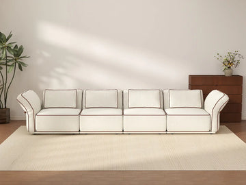 Deluxe Cloud 4-Seater Beige Large Space Couch Sectional | 4-Piece, Bouclé Sherpa-Like Fabric, Easy To Clean
