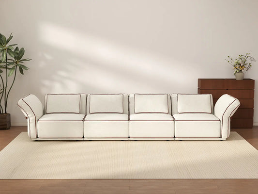 Deluxe Cloud 4-Seater Beige Large Space Couch Sectional | 4-Piece, Bouclé Sherpa-Like Fabric, Easy To Clean