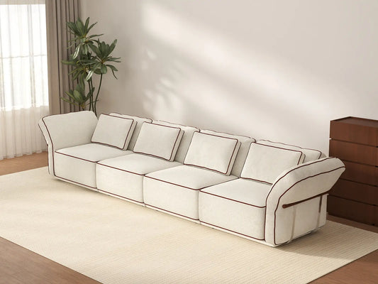 Deluxe Cloud 4-Seater Beige Large Space Couch Sectional | 4-Piece, Bouclé Sherpa-Like Fabric, Easy To Clean