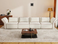 Deluxe Cloud 4-Seater Beige Large Space Couch Sectional | 4-Piece, Bouclé Sherpa-Like Fabric, Easy To Clean