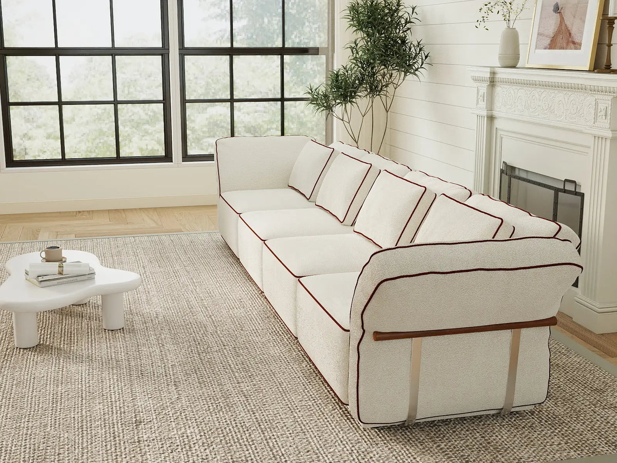 Deluxe Cloud 4-Seater Beige Large Space Couch Sectional | 4-Piece, Bouclé Sherpa-Like Fabric, Easy To Clean