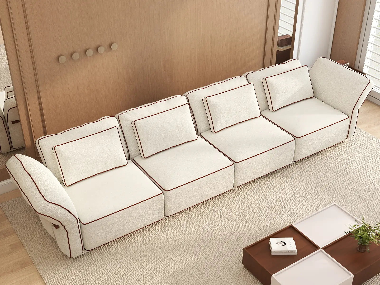 Deluxe Cloud 4-Seater Beige Large Space Couch Sectional | 4-Piece, Bouclé Sherpa-Like Fabric, Easy To Clean