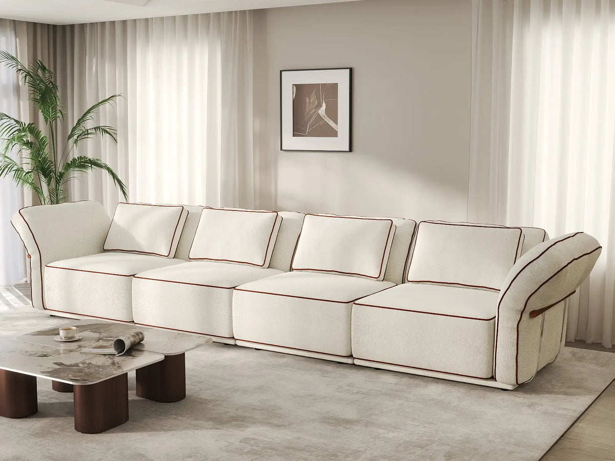 Deluxe Cloud 4-Seater Beige Large Space Couch Sectional | 4-Piece, Bouclé Sherpa-Like Fabric, Easy To Clean