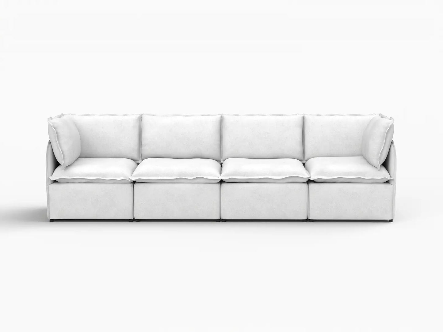 Deluxe Cloud 4-Seater Beige Large Space Couch Sectional | 4-Piece, Linen Look Poly Fabric, Easy To Clean