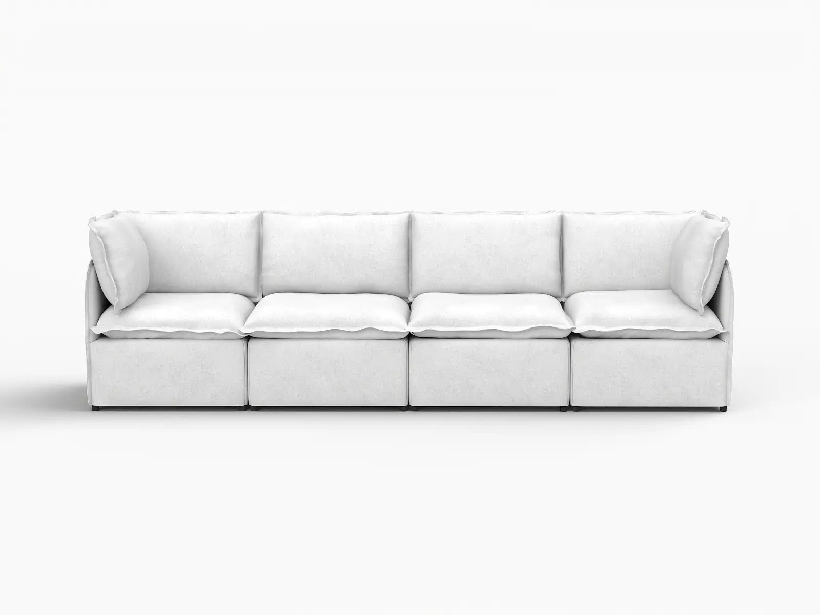Deluxe Cloud 4-Seater Beige Large Space Couch Sectional | 4-Piece, Linen Look Poly Fabric, Easy To Clean