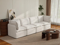 Deluxe Cloud 4-Seater Beige Large Space Couch Sectional | 4-Piece, Linen Look Poly Fabric, Easy To Clean