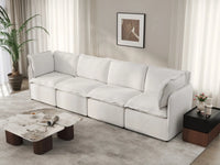 Deluxe Cloud 4-Seater Beige Large Space Couch Sectional | 4-Piece, Linen Look Poly Fabric, Easy To Clean