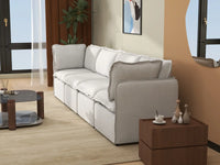 Deluxe Cloud 4-Seater Beige Large Space Couch Sectional | 4-Piece, Linen Look Poly Fabric, Easy To Clean
