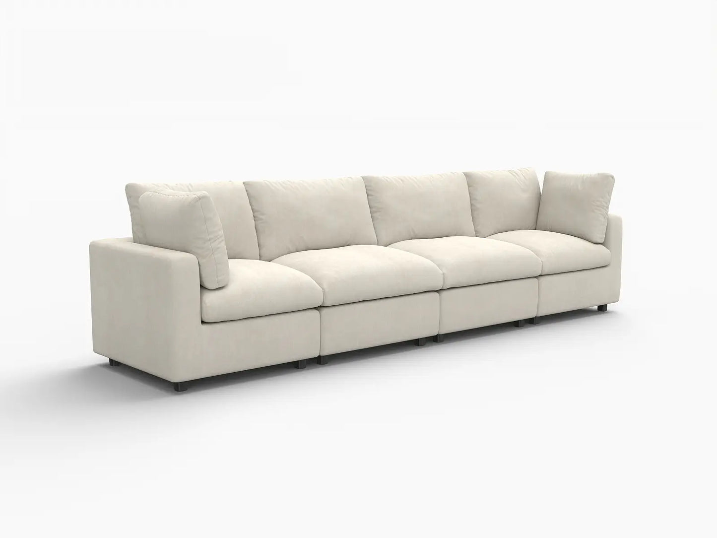 Seccional de sofá de 4 plazas extragrande Deluxe Cloud en beige | 4 piezas, tela de chenilla de mezcla de lino, fácil de limpiar