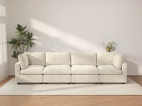 Seccional de sofá de 4 plazas extragrande Deluxe Cloud en beige | 4 piezas, tela de chenilla de mezcla de lino, fácil de limpiar