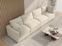 Seccional de sofá de 4 plazas extragrande Deluxe Cloud en beige | 4 piezas, tela de chenilla de mezcla de lino, fácil de limpiar