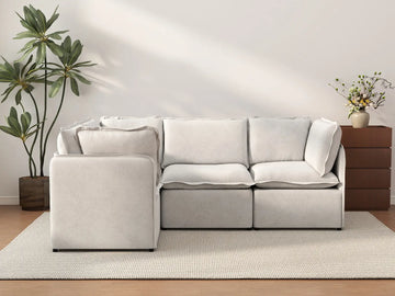 Deluxe Cloud 4-Seater Beige Large Space L-Shaped Sectional | 4-Piece, Linen Look Poly Fabric, Easy To Clean