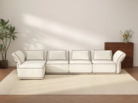Deluxe Cloud 4-Seater Beige Large Space L-Shaped Sectional | 5-Piece (Includes 1 Ottoman), Bouclé Sherpa-Like Fabric, Easy To Clean