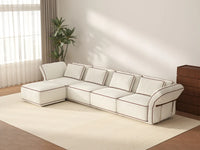 Deluxe Cloud 4-Seater Beige Large Space L-Shaped Sectional | 5-Piece (Includes 1 Ottoman), Bouclé Sherpa-Like Fabric, Easy To Clean