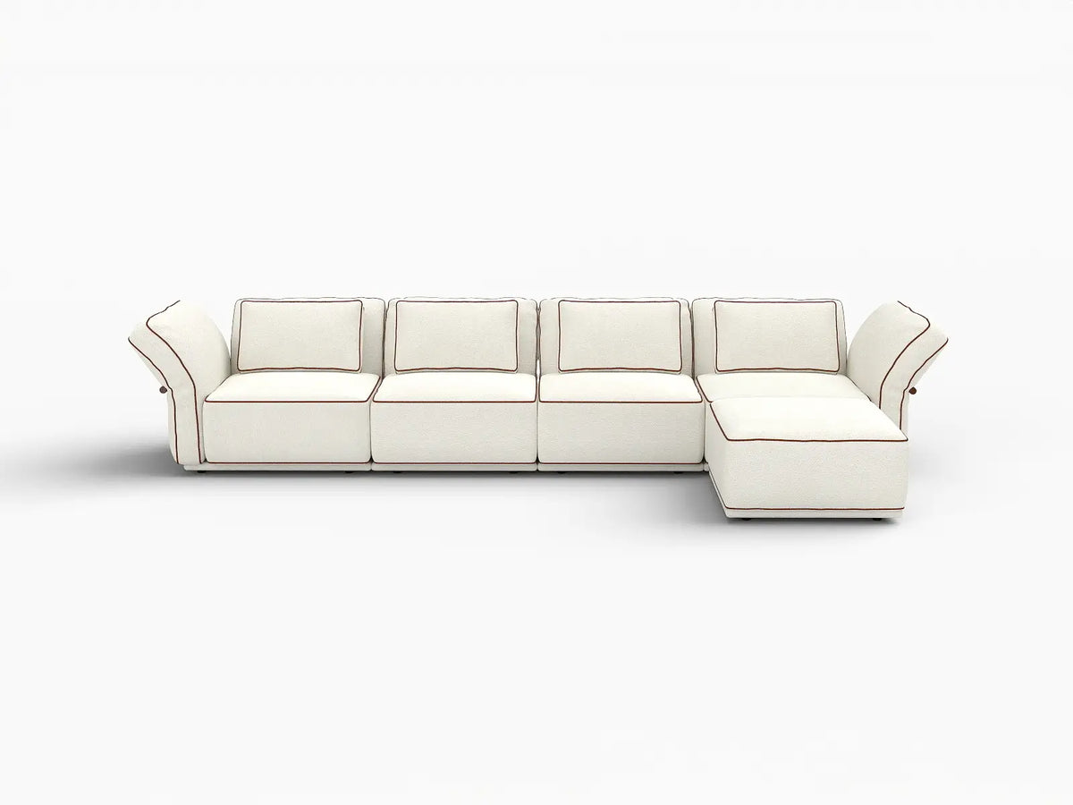 Deluxe Cloud 4-Seater Beige Large Space L-Shaped Sectional | 5-Piece (Includes 1 Ottoman), Bouclé Sherpa-Like Fabric, Easy To Clean