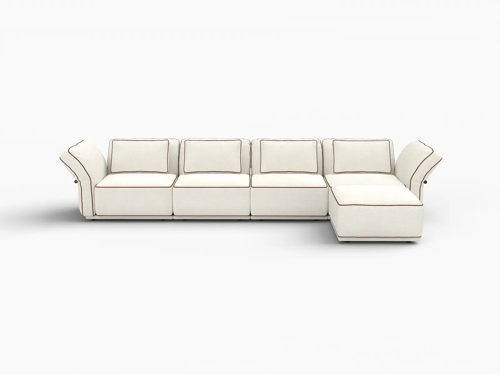 Deluxe Cloud 4-Seater Beige Large Space L-Shaped Sectional | 5-Piece (Includes 1 Ottoman), Bouclé Sherpa-Like Fabric, Easy To Clean