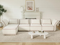 Deluxe Cloud 4-Seater Beige Large Space L-Shaped Sectional | 5-Piece (Includes 1 Ottoman), Bouclé Sherpa-Like Fabric, Easy To Clean