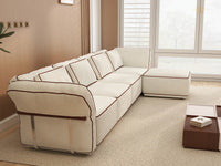 Deluxe Cloud 4-Seater Beige Large Space L-Shaped Sectional | 5-Piece (Includes 1 Ottoman), Bouclé Sherpa-Like Fabric, Easy To Clean