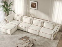 Deluxe Cloud 4-Seater Beige Large Space L-Shaped Sectional | 5-Piece (Includes 1 Ottoman), Bouclé Sherpa-Like Fabric, Easy To Clean