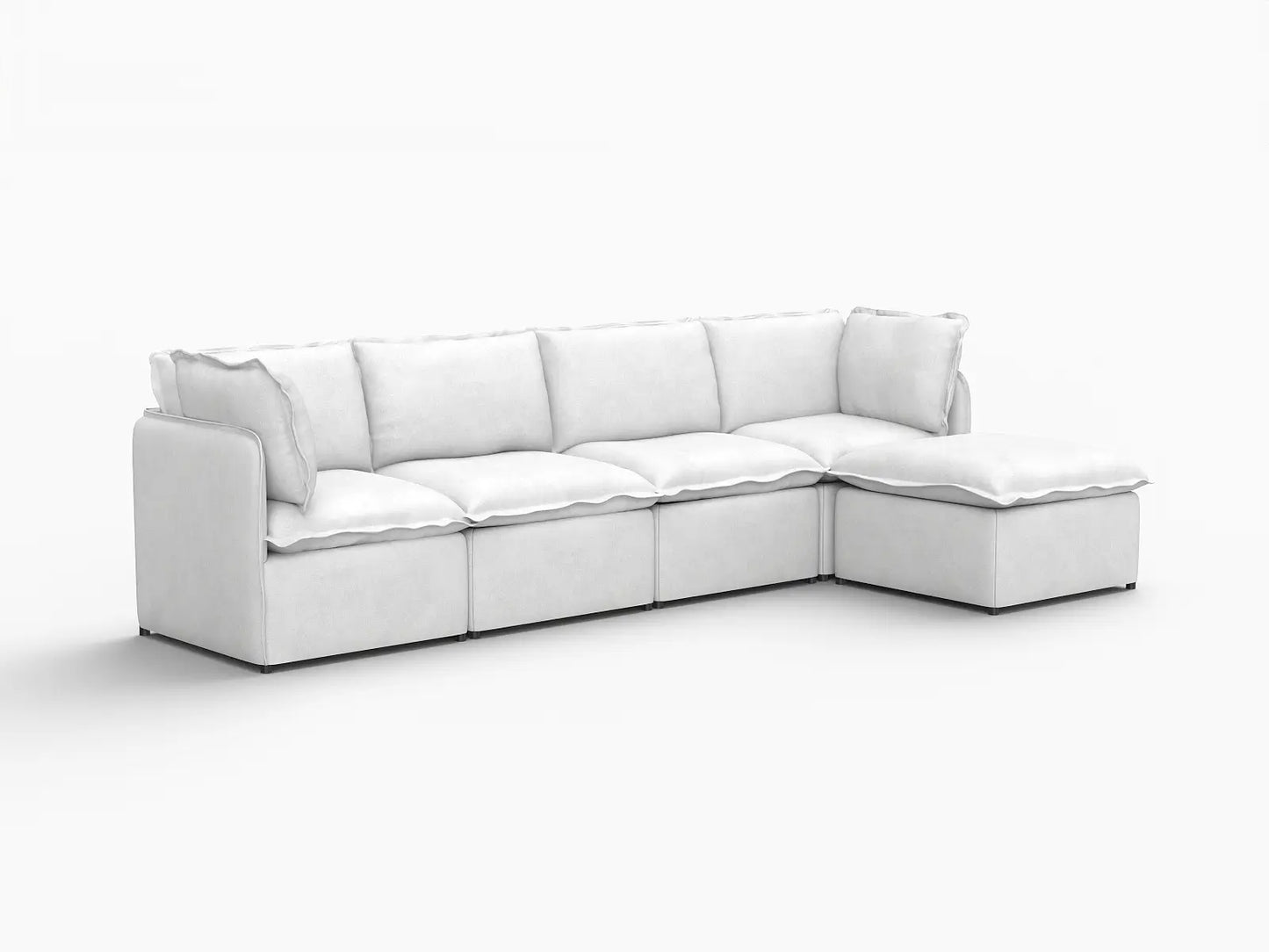 Deluxe Cloud 4-Seater Beige Large Space L-Shaped Sectional | 5-Piece (Includes 1 Ottoman), Linen Look Poly Fabric, Easy To Clean