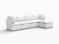 Deluxe Cloud 4-Seater Beige Large Space L-Shaped Sectional | 5-Piece (Includes 1 Ottoman), Linen Look Poly Fabric, Easy To Clean