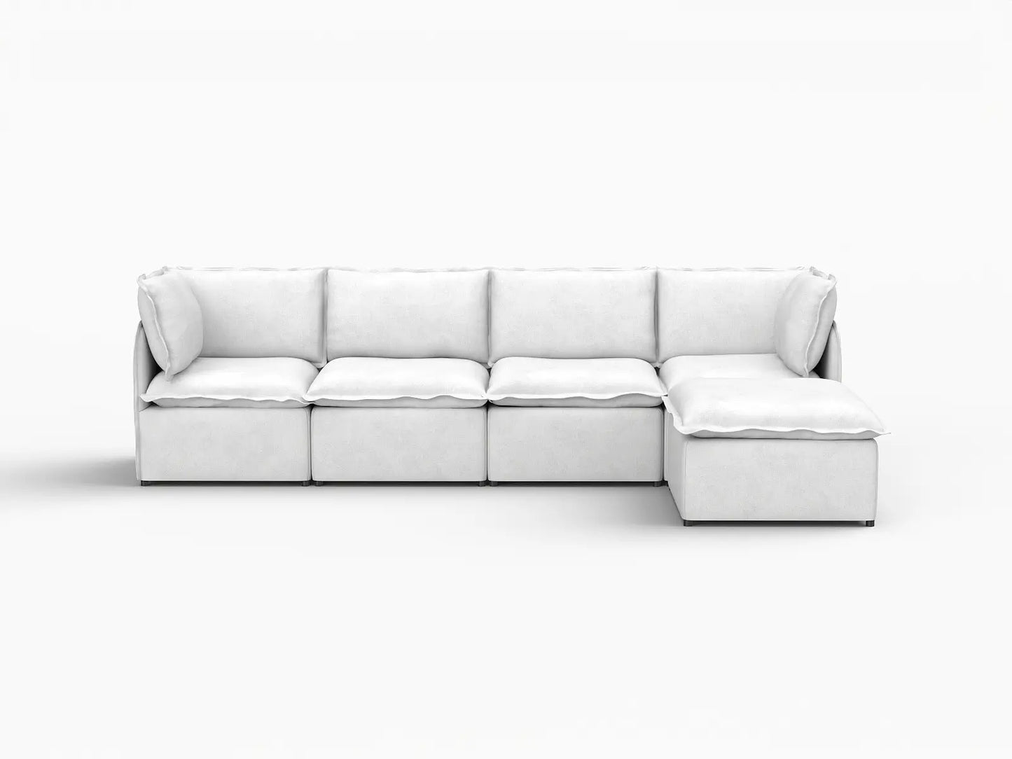 Deluxe Cloud 4-Seater Beige Large Space L-Shaped Sectional | 5-Piece (Includes 1 Ottoman), Linen Look Poly Fabric, Easy To Clean