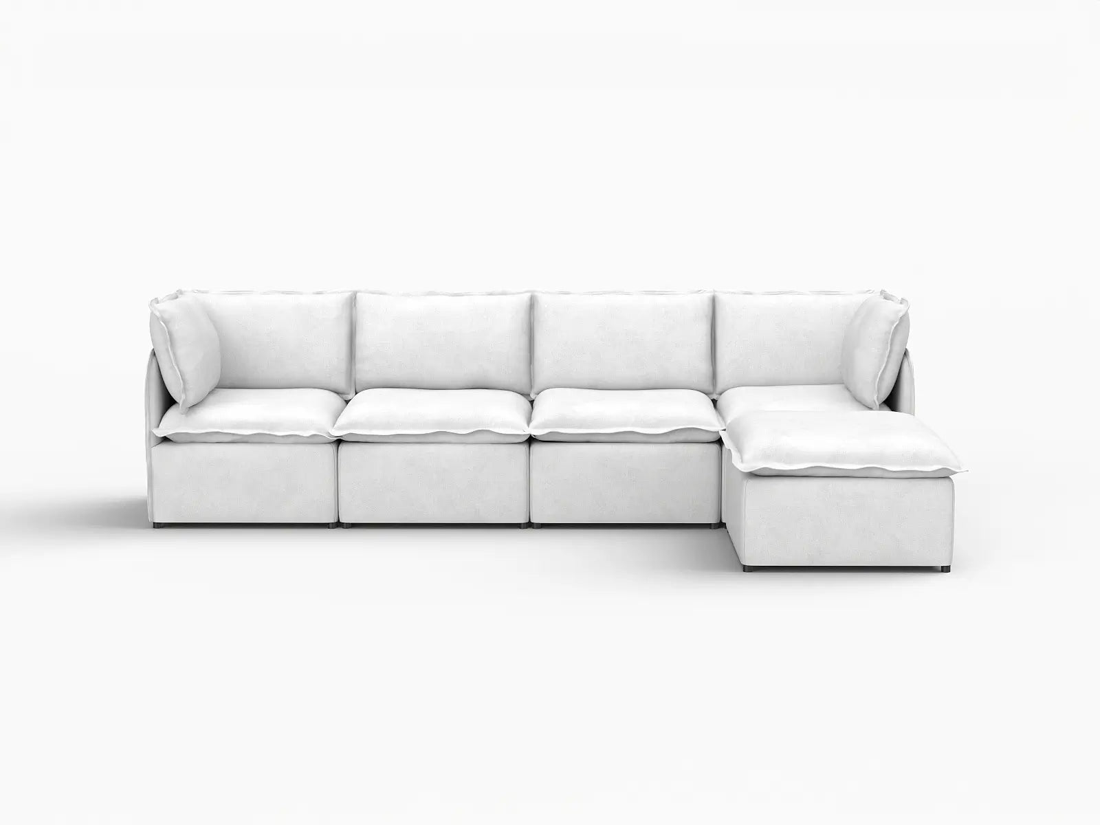 Deluxe Cloud 4-Seater Beige Large Space L-Shaped Sectional | 5-Piece (Includes 1 Ottoman), Linen Look Poly Fabric, Easy To Clean