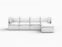 Deluxe Cloud 4-Seater Beige Large Space L-Shaped Sectional | 5-Piece (Includes 1 Ottoman), Linen Look Poly Fabric, Easy To Clean