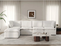 Deluxe Cloud 4-Seater Beige Large Space L-Shaped Sectional | 5-Piece (Includes 1 Ottoman), Linen Look Poly Fabric, Easy To Clean