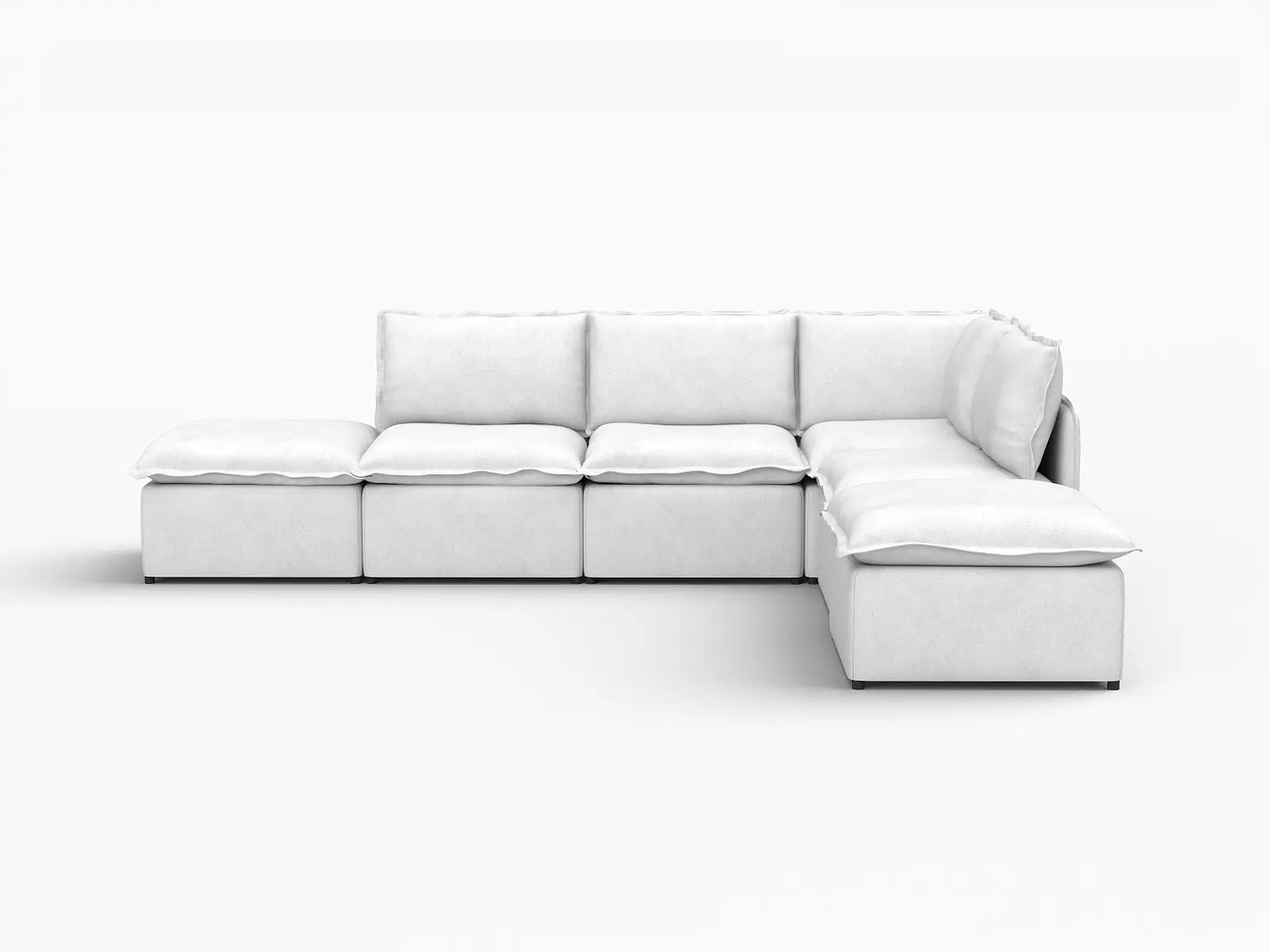 Deluxe Cloud 4-Seater Beige Large Space L-Shaped Sectional | 6-Piece (Includes 2 Ottomans), Linen Look Poly Fabric, Easy To Clean
