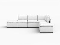 Deluxe Cloud 4-Seater Beige Large Space L-Shaped Sectional | 6-Piece (Includes 2 Ottomans), Linen Look Poly Fabric, Easy To Clean