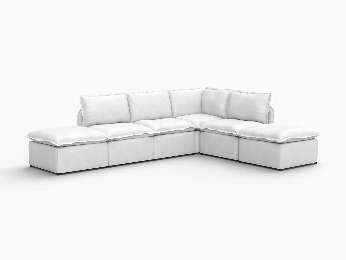 Deluxe Cloud 4-Seater Beige Large Space L-Shaped Sectional | 6-Piece (Includes 2 Ottomans), Linen Look Poly Fabric, Easy To Clean