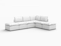 Deluxe Cloud 4-Seater Beige Large Space L-Shaped Sectional | 6-Piece (Includes 2 Ottomans), Linen Look Poly Fabric, Easy To Clean