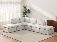 Deluxe Cloud 4-Seater Beige Large Space L-Shaped Sectional | 6-Piece (Includes 2 Ottomans), Linen Look Poly Fabric, Easy To Clean