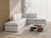 Deluxe Cloud 4-Seater Beige Large Space L-Shaped Sectional | 6-Piece (Includes 2 Ottomans), Linen Look Poly Fabric, Easy To Clean