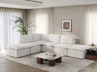 Deluxe Cloud 4-Seater Beige Large Space L-Shaped Sectional | 6-Piece (Includes 2 Ottomans), Linen Look Poly Fabric, Easy To Clean