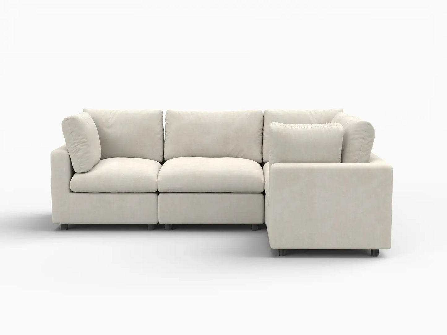 Seccional de Lujo Nube de 4 Plazas Beige Grande en Forma de L | 4 Piezas, Tela Chenilla Mezcla de Lino, Fácil de Limpiar