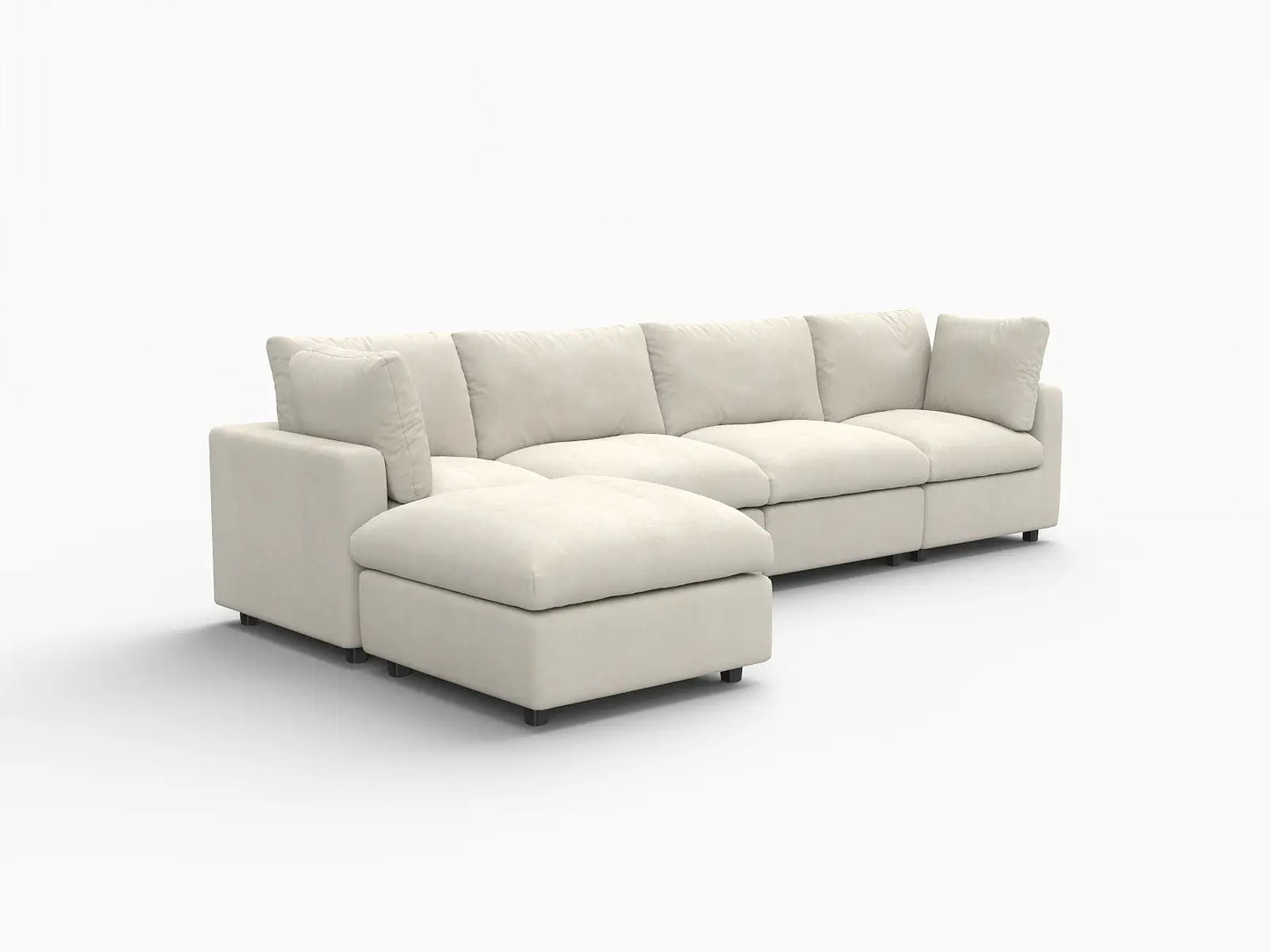 Sofá seccional de lujo en forma de L de 4 plazas en color beige para espacios grandes | 5 piezas (incluye 1 otomana), tejido de chenilla de mezcla de lino, fácil de limpiar